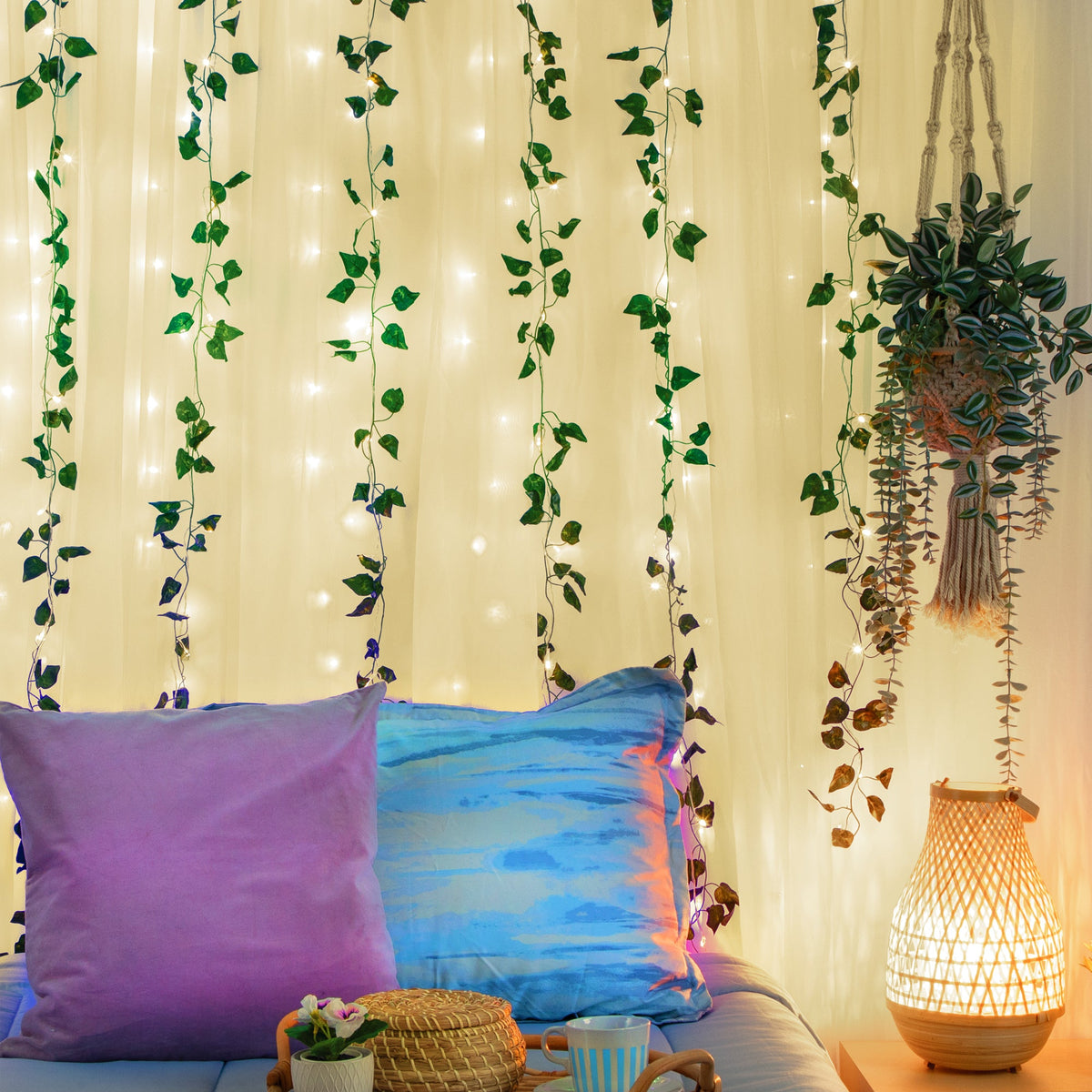 BrightSide LED Cascading Curtain Vine Indoor Lights, Warm White, 3.5ft W x 5ft H