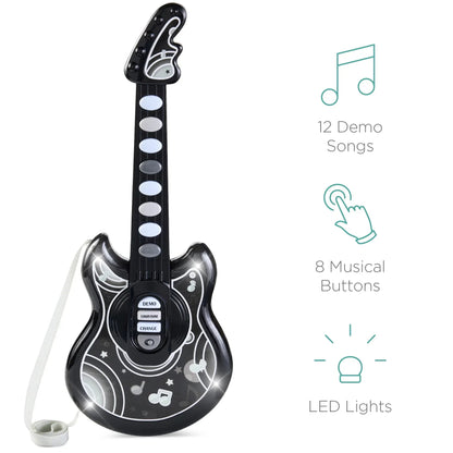 Best Choice Products 19in Kids Flash Guitar, Pretend Play Musical Instrument Toy for Toddlers w/ Mic, Stand - Black