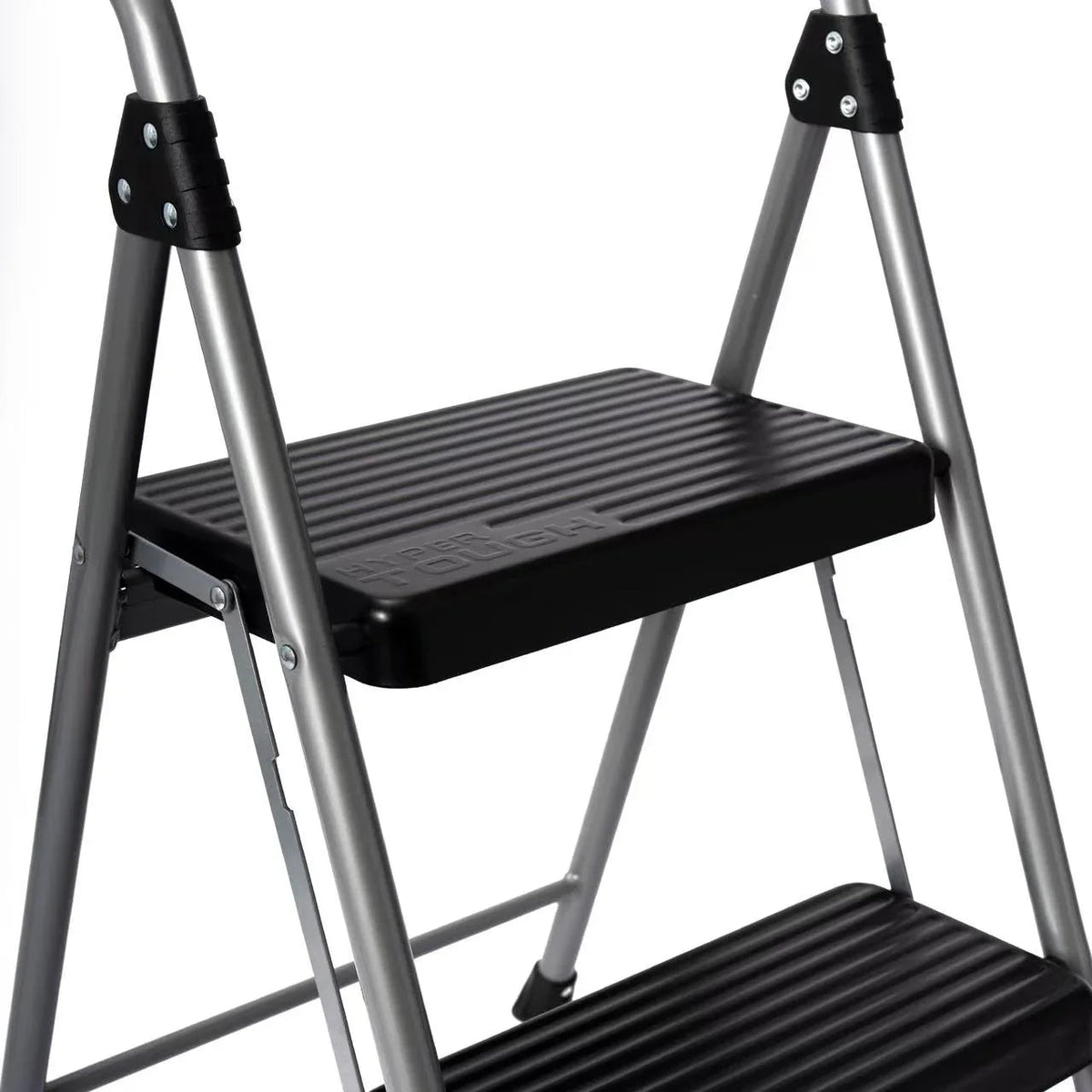 Hyper Tough Gray & Black 2-Step Steel Large Platform & Foldable Step Stool – Holds up to 225 Pounds