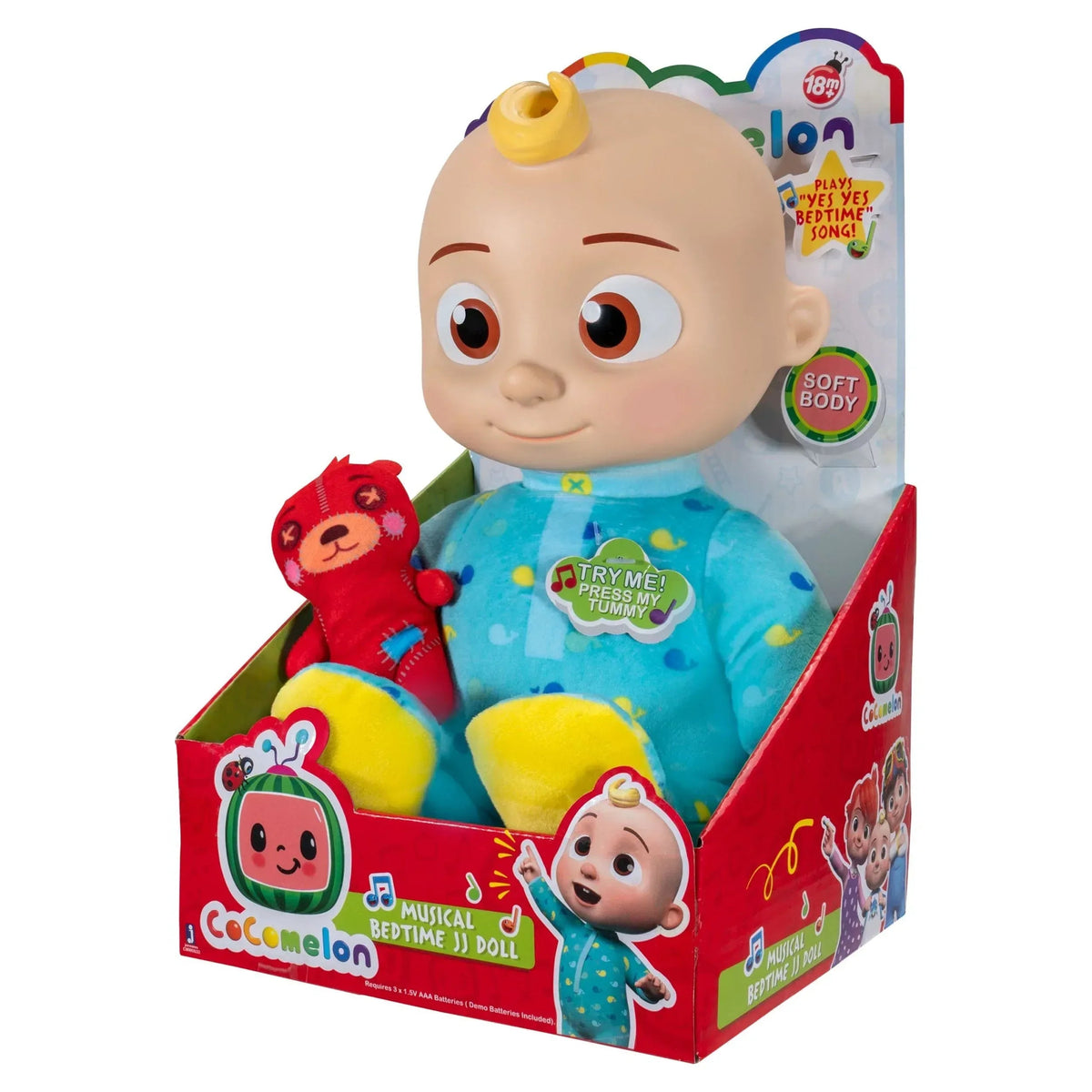 CoComelon Musical Bedtime JJ 12 inch Doll - Soft Plush Body – Includes Feature Plush and Small Teddy Bear Plush