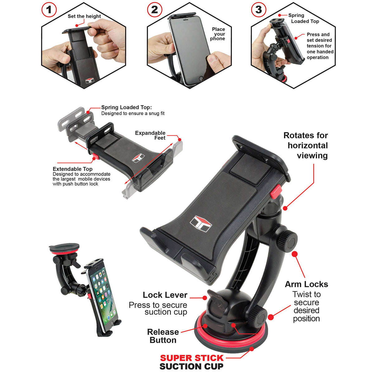 Tuff Tech Super Stick Windshield and Dash Mount Phone Holder