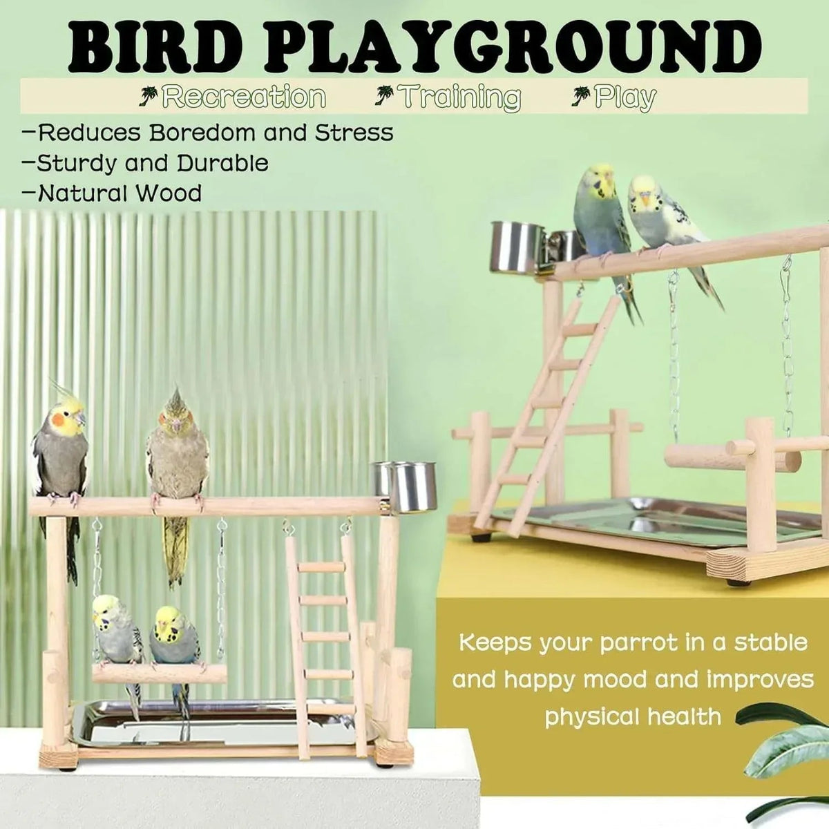 kathson Bird Playground,Parrot Play Stand,Parakeet Play Gym with Feeding Cups,Cockatiel Perchs Playstand with Exercise Toys for Budgie Conures Cockatoos Lovebirds Playpen