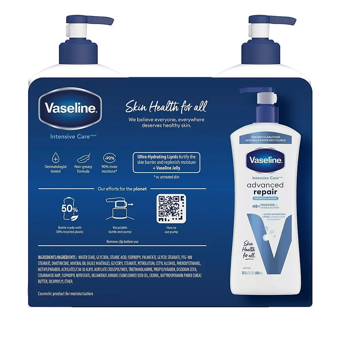 Vaseline Intensive Care Body Lotion, Advanced Repair, Unscented, 2 pk./20 oz. + Bonus 10 oz. Lotion