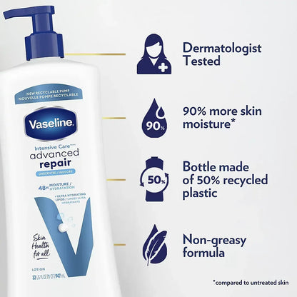 Vaseline Intensive Care Body Lotion, Advanced Repair, Unscented, 2 pk./20 oz. + Bonus 10 oz. Lotion