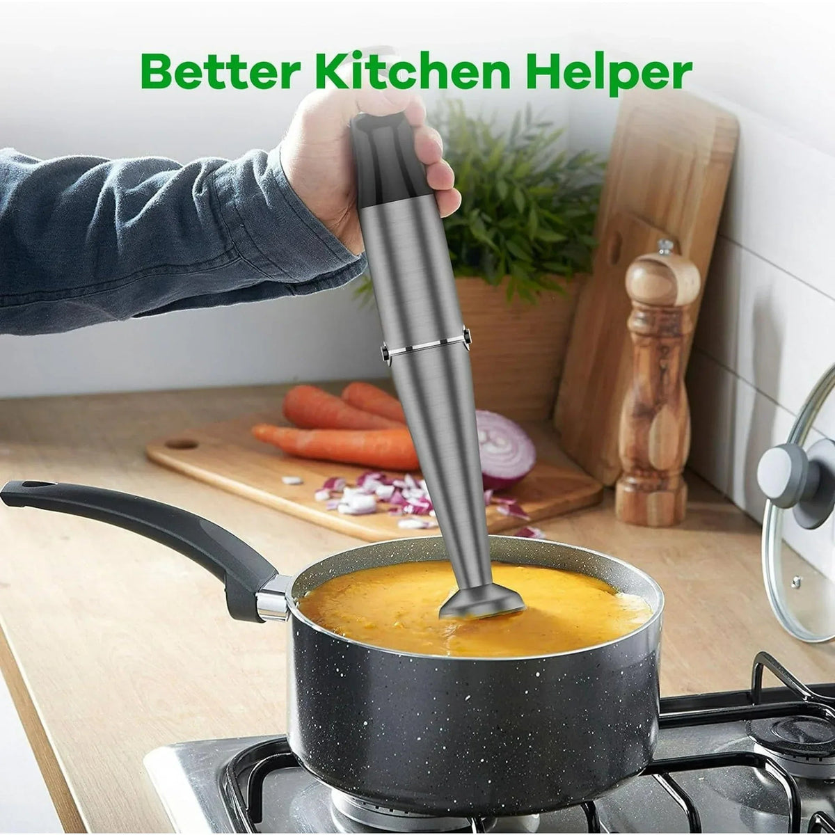 Boyun Daj Immersion Blender,1100W 5-in-1 Hand Blender,Trigger Speed Control with 600ml Beaker,Chopper,Whisk & Milk Frother–Ideal for Soup,Baby Food,Sauce & Puree