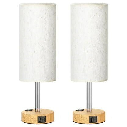 2PCS Small Touch Control Table Lamps for Bedroom, 3 Way Dimmable Bedside Lamp with USB C+A Fast Charging Ports, Nightstand Lamp for Office, Living Room, Reading, Bulbs Included, Wood