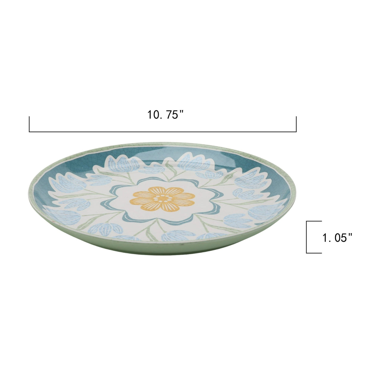 Better Homes and Gardens Bamboo Melamine 10.75-inch Dinner Plate, Green Floral Pattern