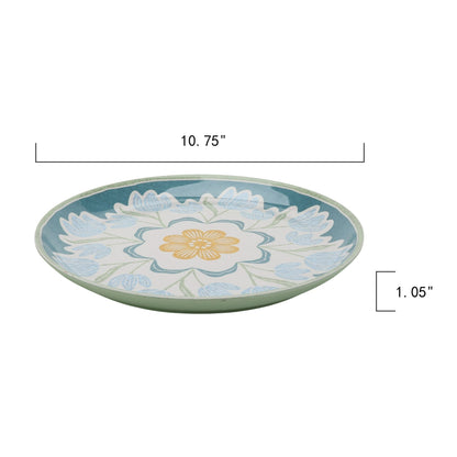 Better Homes and Gardens Bamboo Melamine 10.75-inch Dinner Plate, Green Floral Pattern