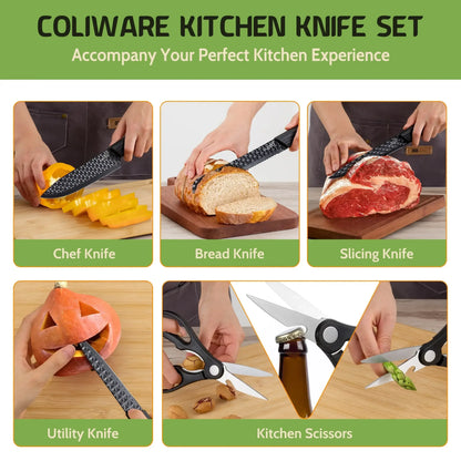 Joyfair Kitchen Knife Set, 7 Pcs Stainless Steel White Knives Block Set for Chef, Super Sharp Professional Knife Set with Universal Knife Block for Home Restaurant, Non-Stick & Anti-Rust