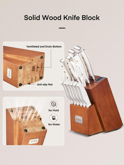 D.Perlla Knife Set, 14 Pcs Kitchen Knives Set with Built-in Sharpener, Stainless Steel Knife Set with Block