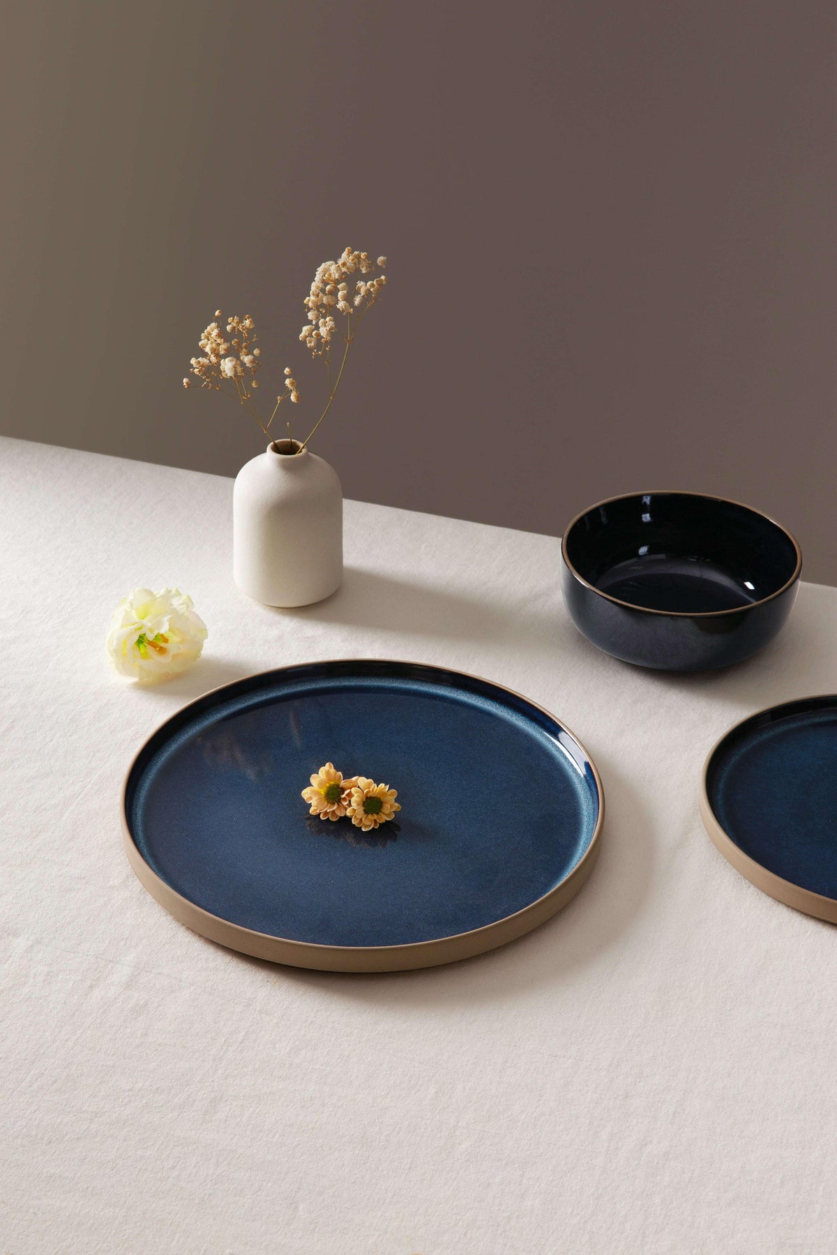 Famiware Nature 12-Piece Dinnerware Sets, Stoneware Dish Set, Midnight Blue