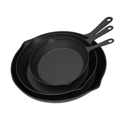 Home-Complete Set of 3 Cast Iron Skillet Set, Pre-Seasoned Oven-Safe Non-stick Frying Pans - 10”, 8”, 6” (Black)