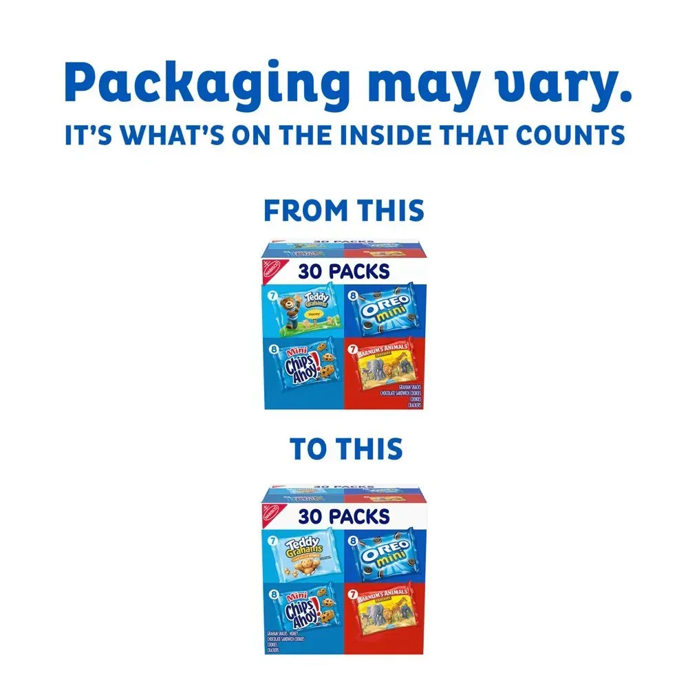 OREO, CHIPS AHOY!, Teddy Grahams Honey & Barnum'S Animal Crackers Variety Pack, 30 Snack Packs