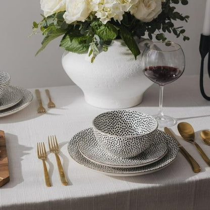 Thyme & Table TT0061 Dinnerware Black & White Medallion Stoneware, 12 Piece Set