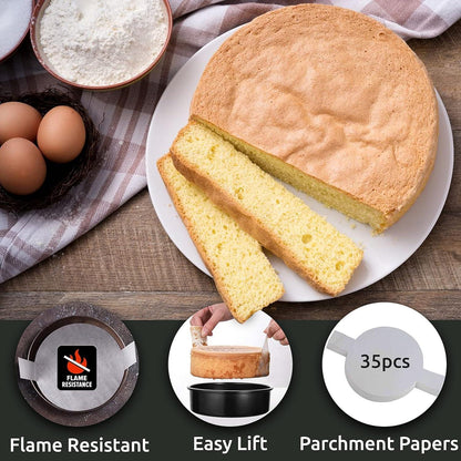 RFAQK 133PCs Round Cake Pans Sets for Baking + Cake Decorating Supplies - 3 Non-Stick 8 Inch Cake Pan with Baking Supplies, Piping Tips, Cake Leveler, Icing Spatula and 35 Parchment Papers with eBook