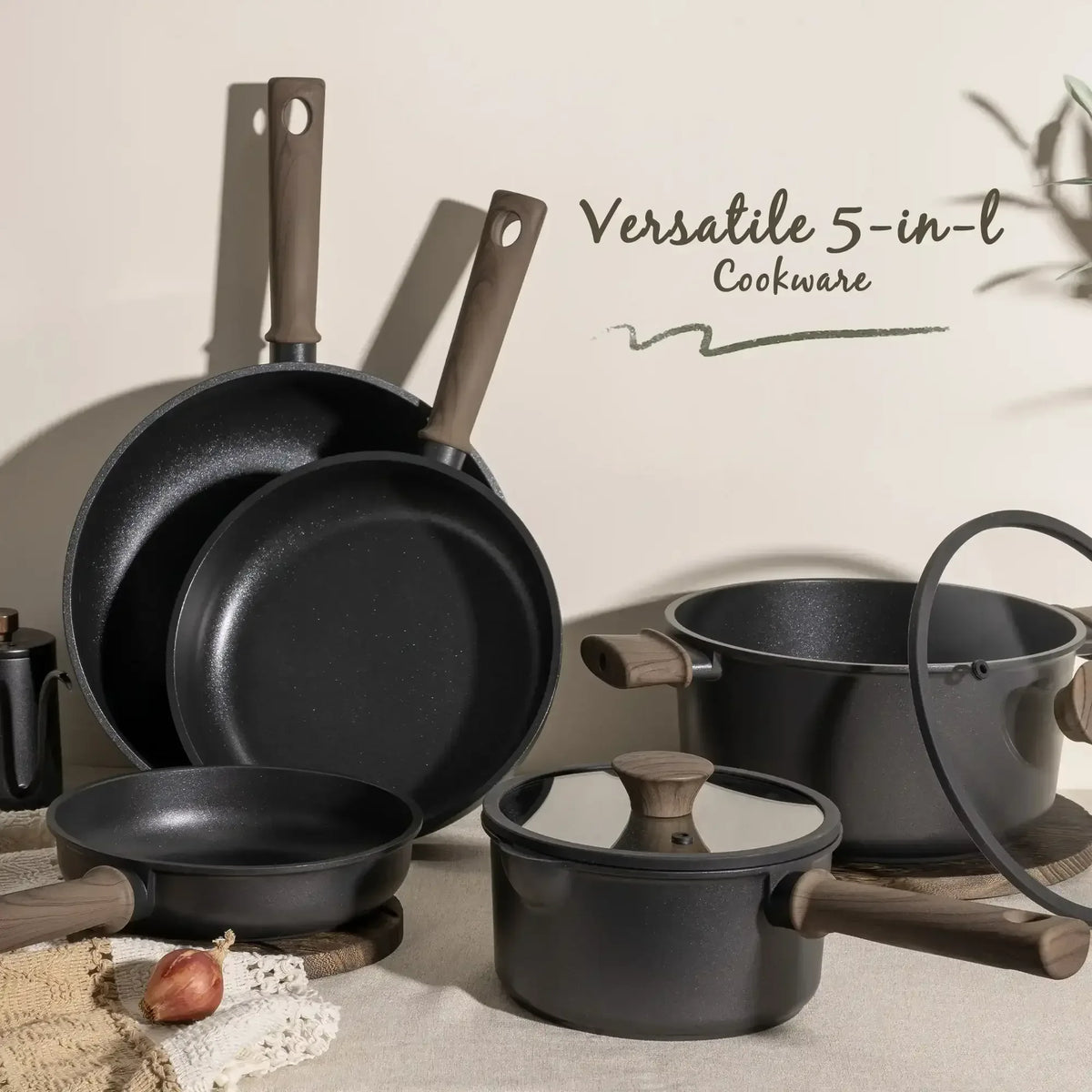 Astercook 18-Piece Pots and Pans Set, Black Titanium Induction Nonstick Cookware Set, Oven Safe to 480°F, Induction Compatible & Dishwasher Safe, Kitchen Cooking Set for RV Trips, Camping and Picnic