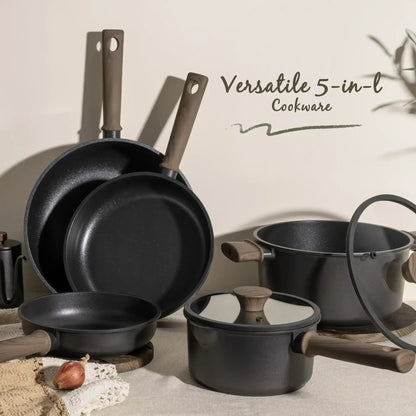 Astercook 18-Piece Pots and Pans Set, Black Titanium Induction Nonstick Cookware Set, Oven Safe to 480°F, Induction Compatible & Dishwasher Safe, Kitchen Cooking Set for RV Trips, Camping and Picnic