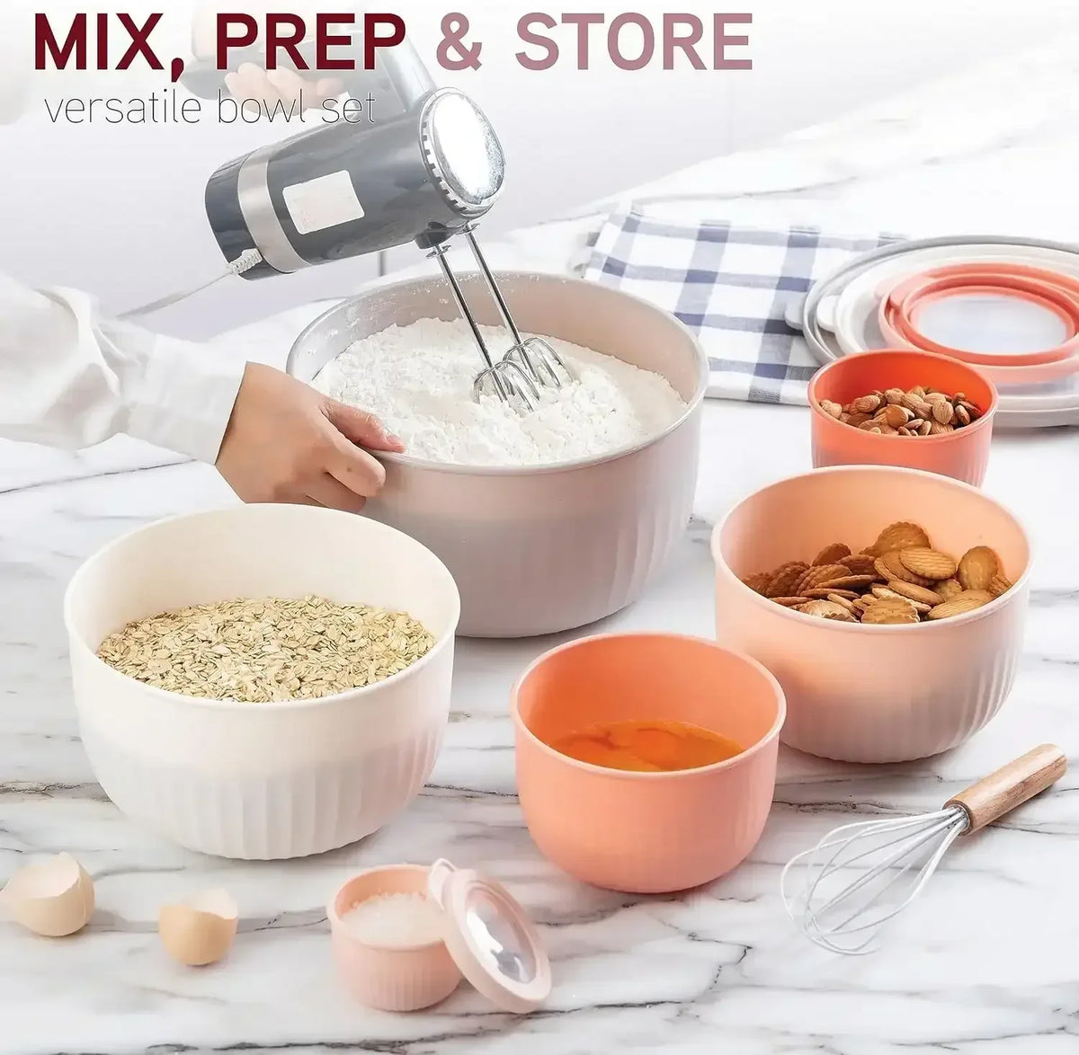 COOK WITH COLOR Meal Prep Containers Wide Mixing Bowls Food Storage Containers with Lid