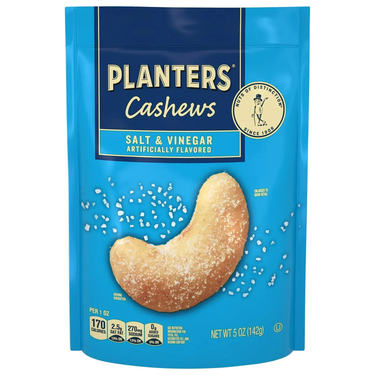 PLANTERS Cashews Salt and Vinegar, Party Snacks, Plant Based Protein, 5 oz Resealable Bag
