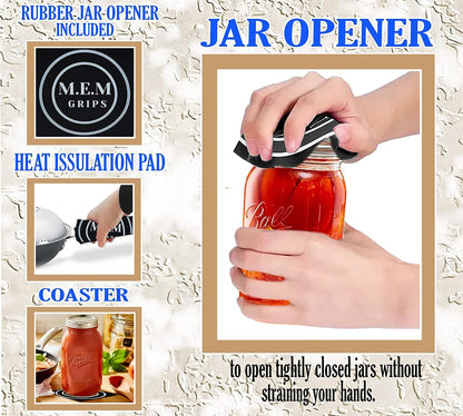 Wide Mouth Mason Jars 32 oz - (4 Pack) Ball Wide Mouth 32-Ounces Quart Mason Jars With Airtight lids and M.E.M Rubber Jar Opener Included