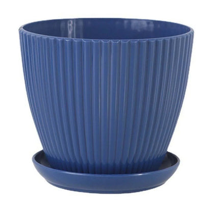 Clearance! Flower Pots Indoor Thicken Planter with Hole and Tray for All House Plants Reliable Plastic Ripple Pattern Flowerpot for Home Garden Housewares, Dark Blue 9*8CM