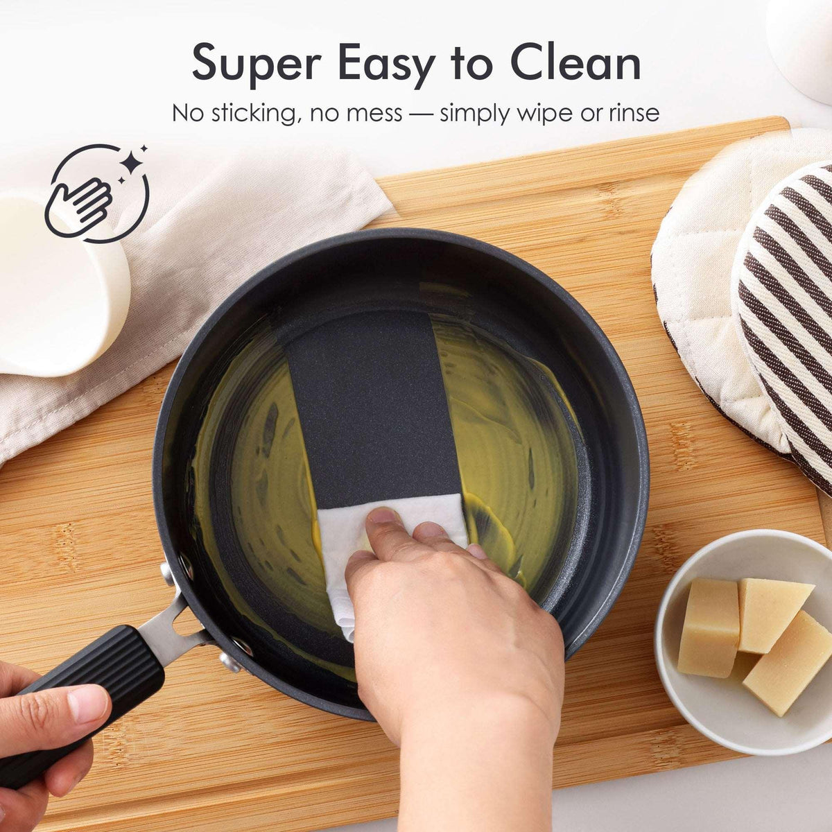 SENSARTE Ceramic Nonstick Saucepan with Lid, 2Qt Saucepan Pot with cover, Oven Safe, Anti-Scald Handle, Induction Compatible, Easy to Clean