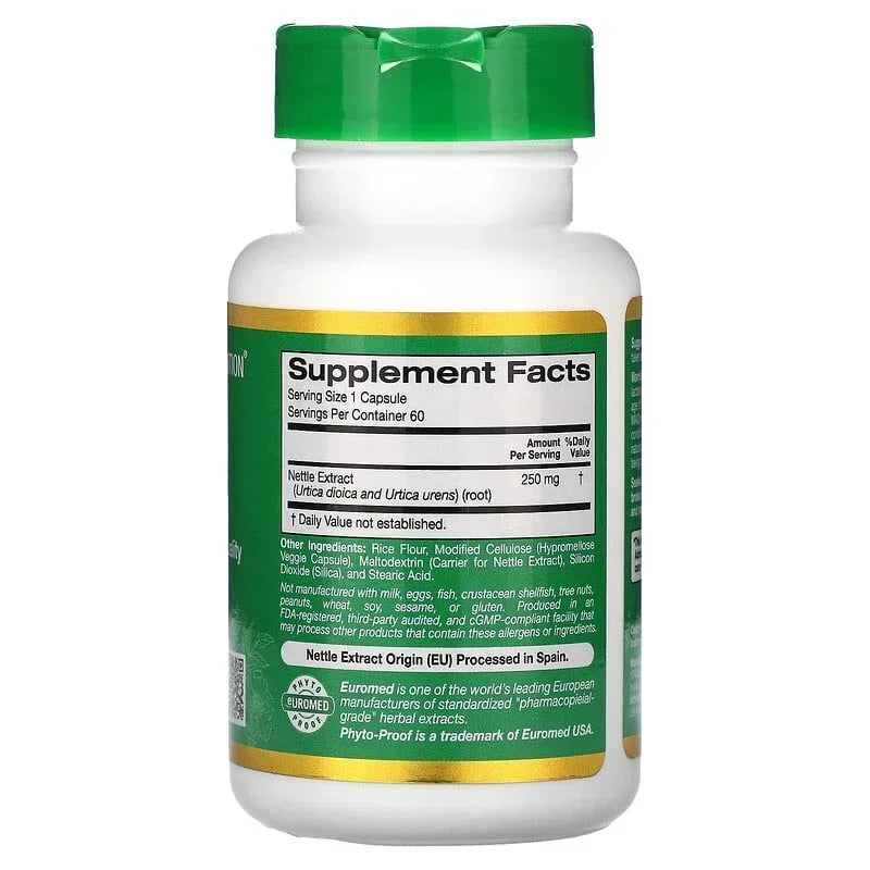 California Gold Nutrition, EuroHerbs, Nettle Root Extract, Euromed Quality, 250 mg, 60 Veggie Capsules