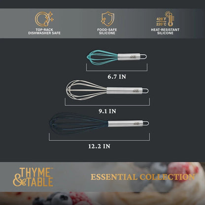 Thyme & Table 3-Piece Silicone Whisk Set, Multi Size