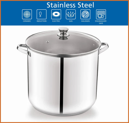 Mainstays Stainless Steel 16-Quart Stock Pot with Glass Lid, Induction Compatible, Stainless Steel, Dishwasher Safe