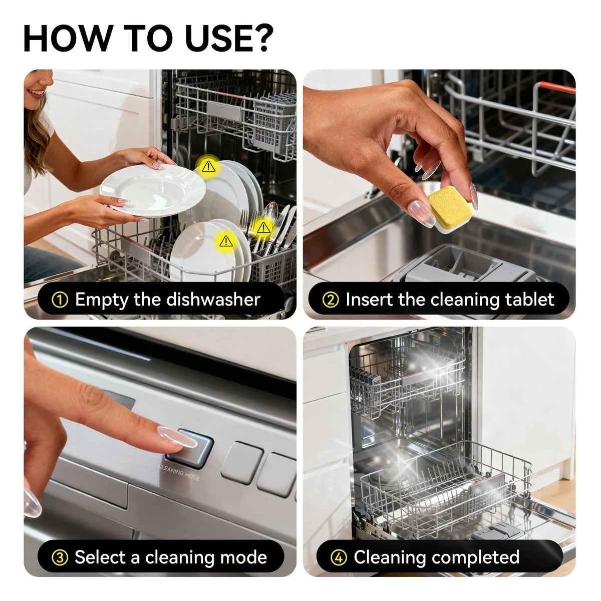Beasy Dishwasher Cleaner Tablets - Powerful Descaler Pods to Remove Hard Water Buildup, Grease & Food Residue - 24 Tablets