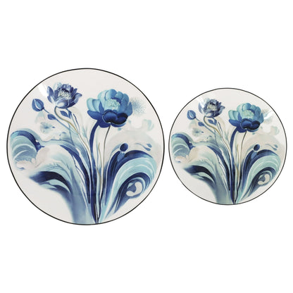 Elama Peony Garden 16 Piece Floral Design Round Porcelain Dinnerware Set in Blue