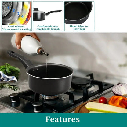 Mainstays 3 Piece Non-Stick Sauce Pans Black, 1Qt & 2Qt with Single Lid