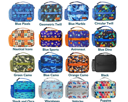 ComfiTime Lunch Bag for Kids – Insulated Lunch Box for Girls and Boys, Cute Reusable Cooler Bag with Zipper Pockets, Bottle Holder, Padded Handles and Shoulder Strap (Blue Camouflage)