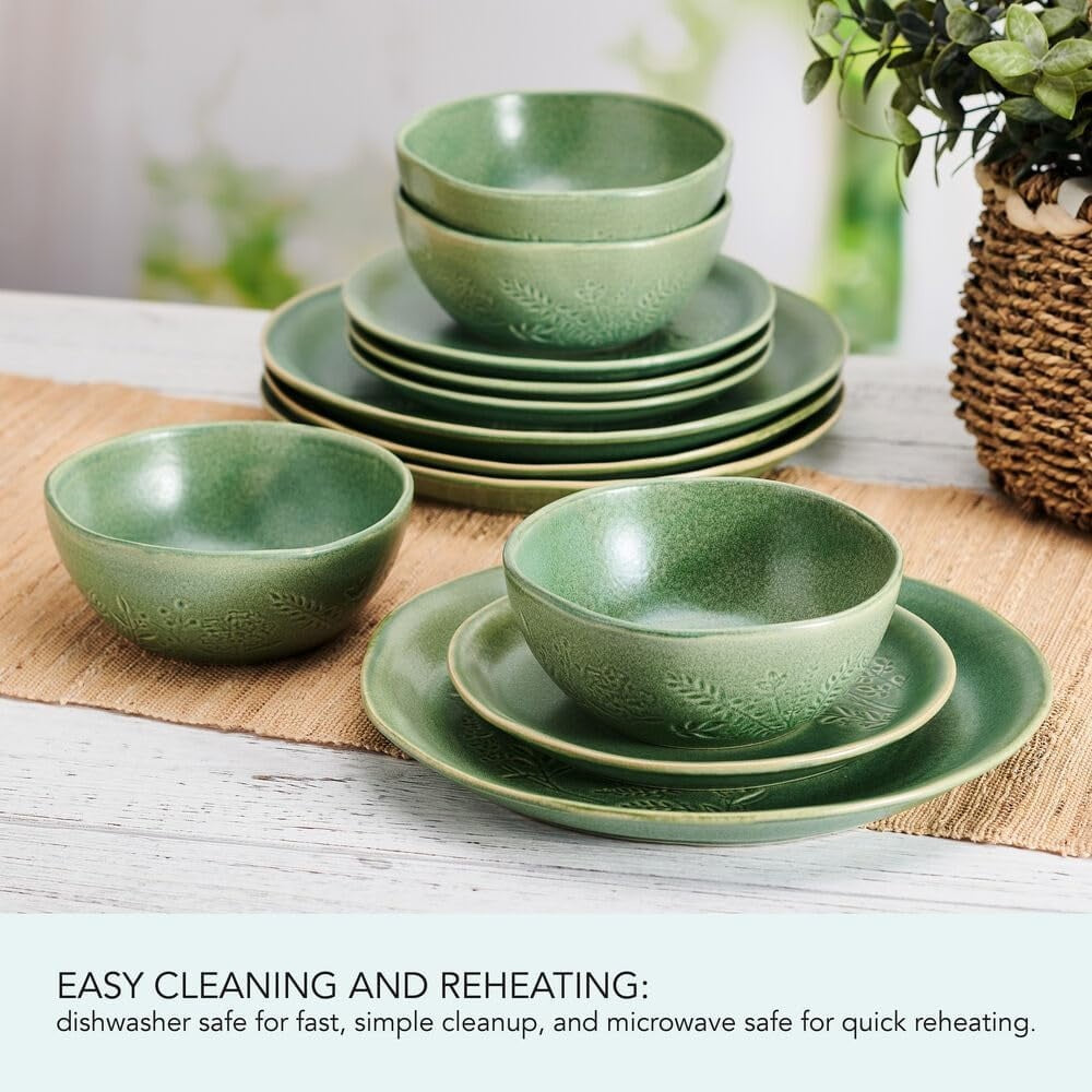 Pfaltzgraff Carrie 12 Piece Stoneware Dinnerware Set Green