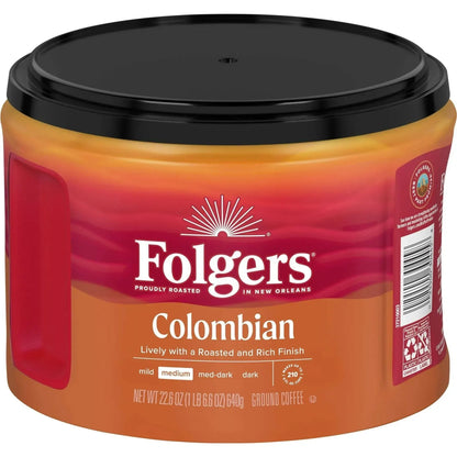 Folgers Colombian Ground Coffee, Medium Roast, 22.6 oz Canister