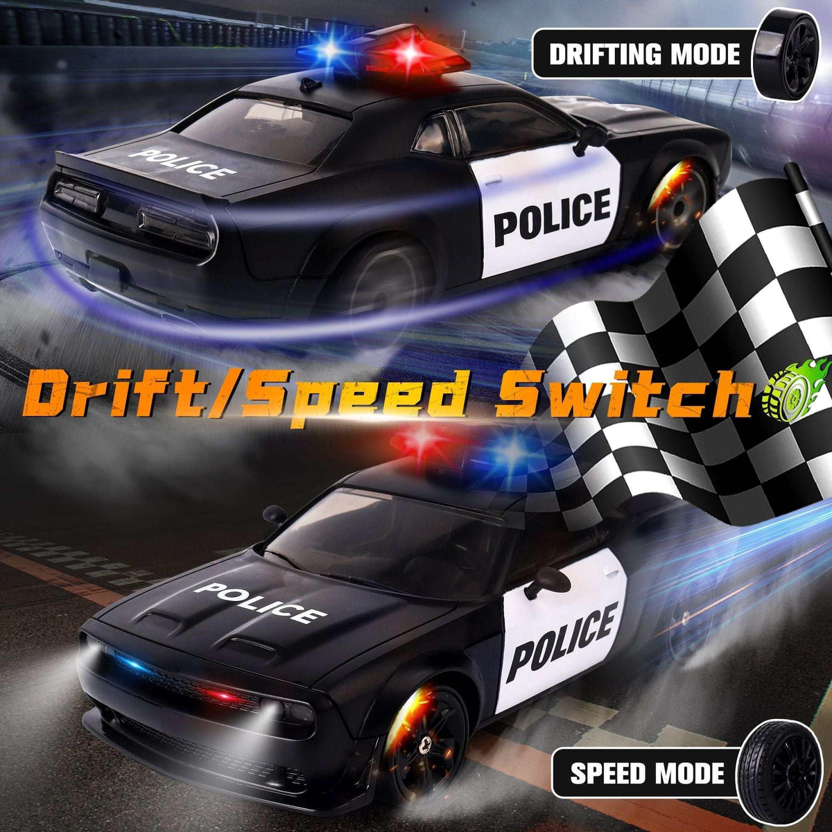 Remote Control Car, 1:20 Scale 15KM/H 4WD Drift Car with LED Lights & 2 Rechargeable Batteries, Racing Drift Car Toy for 3-8 Boys & Girls