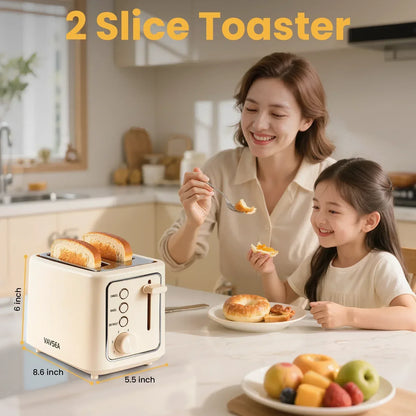 VAVSEA 2 Slice Toaster, 1000W Bread Toaster Machine with Extra Wide Slot, 6 Shade Settings and LED for Bagels, Waffles, Bread, Removable Crumb Tray, Breakfast Helper, Beige