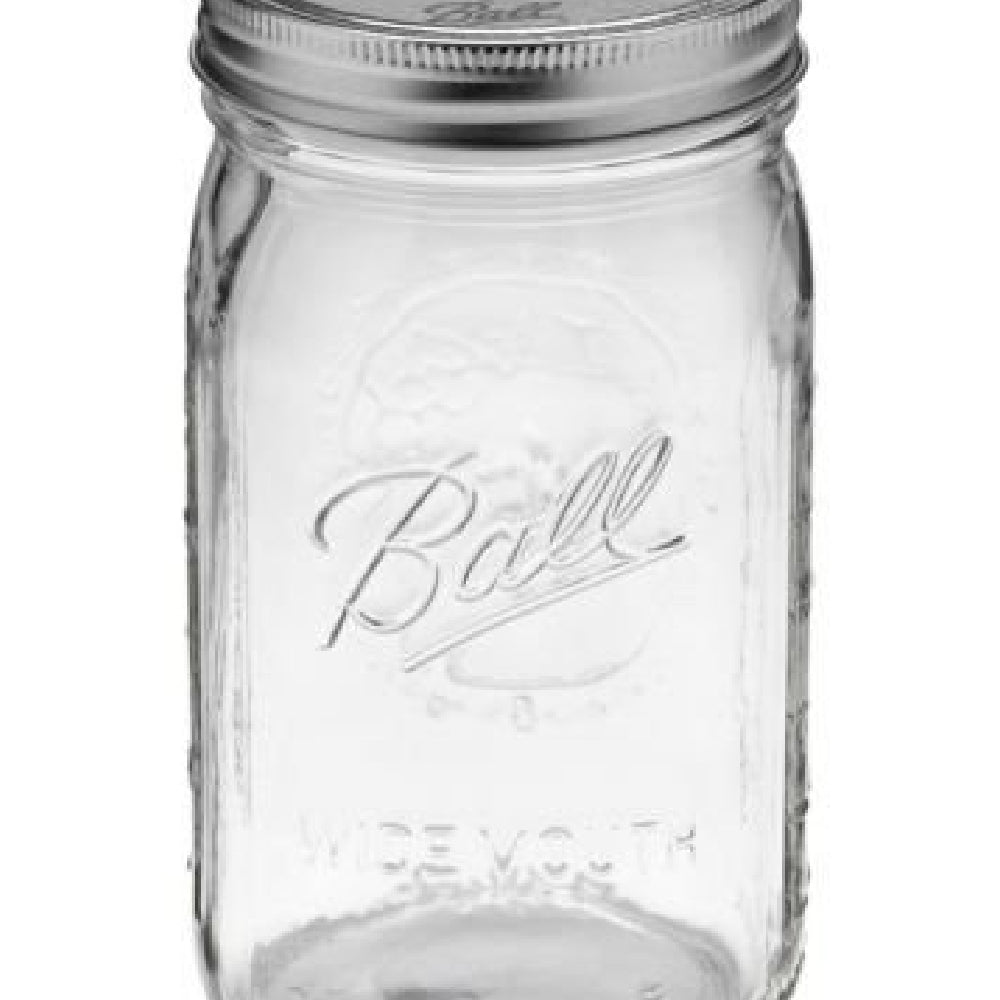 Ball Mason Jar Wide Mouth with Lid and Band 67000 Glass Quart 32 Oz Single Jar Preserving Serving Decor Gift Giving BPA Free Made in USA, 2-Pack