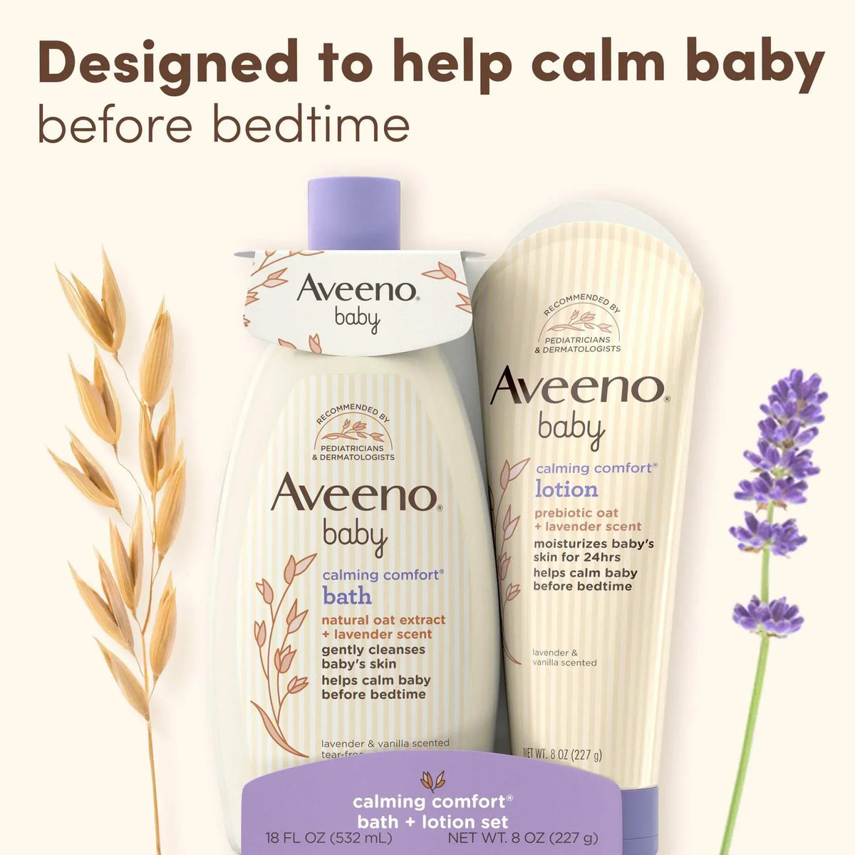 Aveeno Baby Calming Comfort Bedtime Unisex Infant Baby Gift Set with Wash and Lotion, Lavender Scent, 2 Items