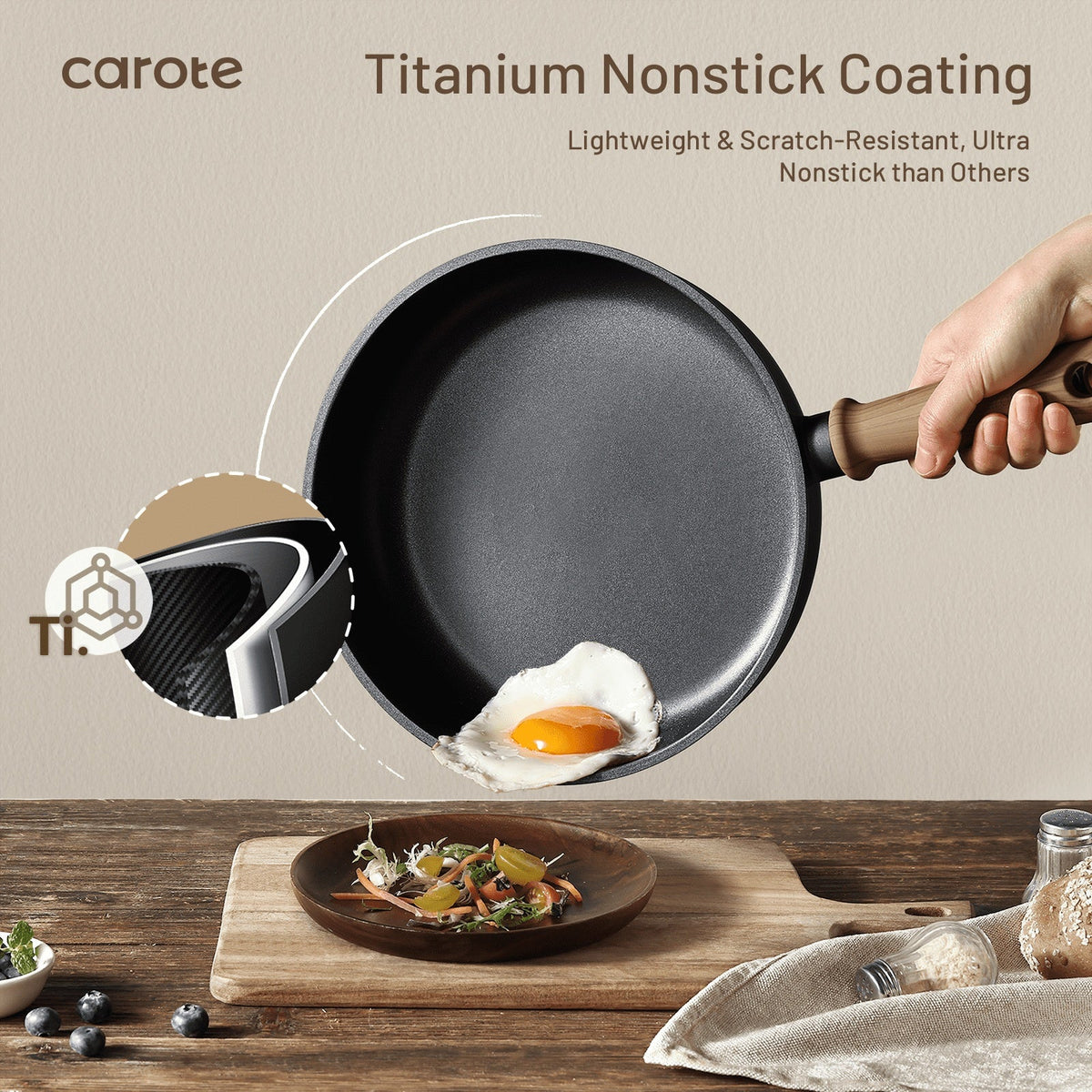 Carote Titanium Nonstick Saute Pan with Lid, 11" Non-Stick Jumbo Cooker Compatible with All Stoves, Dishwasher Safe, 5QT, Black