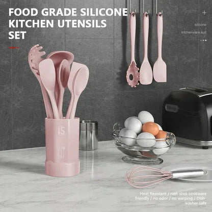 Silicone Cooking Utensils Set - Heat Resistant Kitchen Utensils BPA FREE,Turner Tongs,Spatula,Spoon,Brush,Whisk,Kitchen Utensil Gadgets Tools Set for Nonstick Cookware,Dishwasher Safe