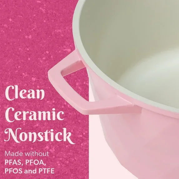 Paris Hilton 4.6 Quart Ceramic Nonstick Dutch Oven Pot with Lid, Dishwasher & Oven Safe, Pink