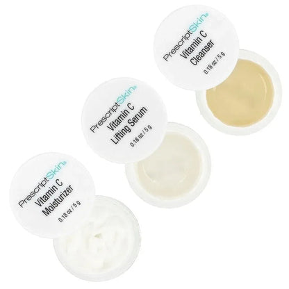 PrescriptSkin, Vitamin C Trial Set, 3 Professional Strength Brightening Products, 3 Jars, 0.18 oz (5 g) Each