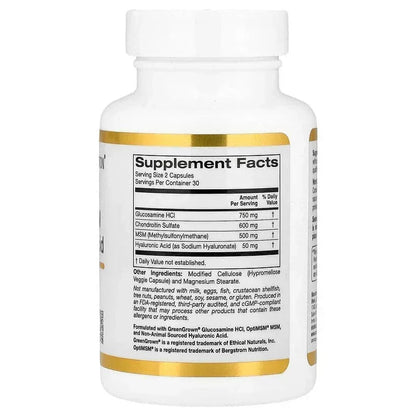 California Gold Nutrition, Glucosamine, Chondroitin, MSM plus Hyaluronic Acid, 60 Veggie Capsules
