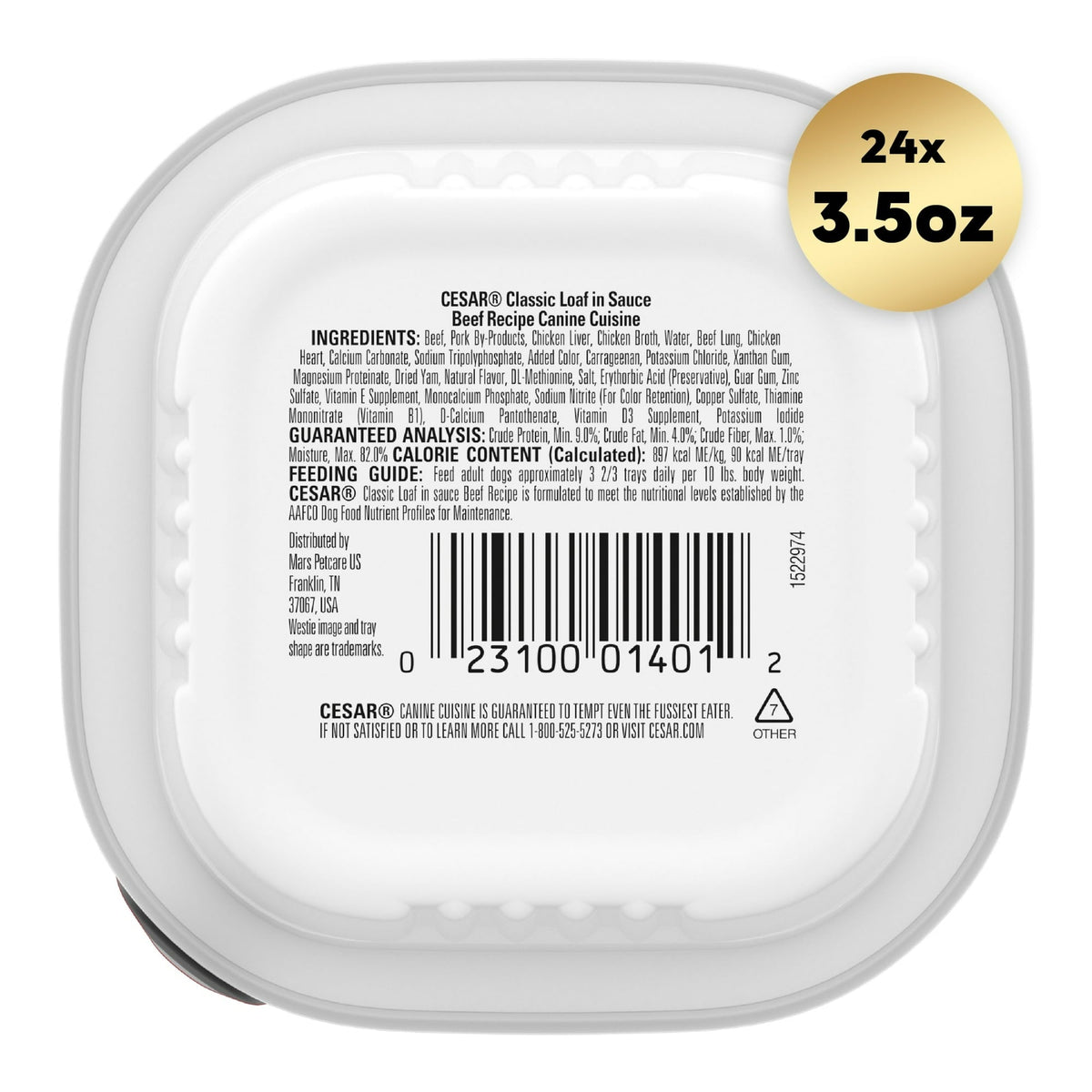 Cesar Loaf in Sauce Beef Recipe Adult Wet Dog Food, 3.5 oz Easy Peel Trays