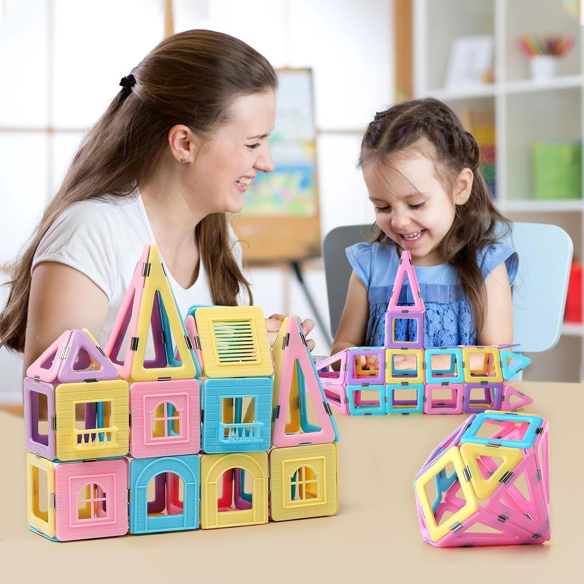 Magnetic Tiles 80pcs Magnet Building Blocks Set Creative Stacking Toys for Kids, 3D DIY Construction Kit Preschool Child Montessori Toys STEM Learning Toys Gifts for Girls Boys 3 4 5 6 7 Years