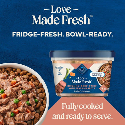 Blue Buffalo Love Made Fresh Dog Food, Refrigerated, Chunky Beef Stew, 1-lb Tub