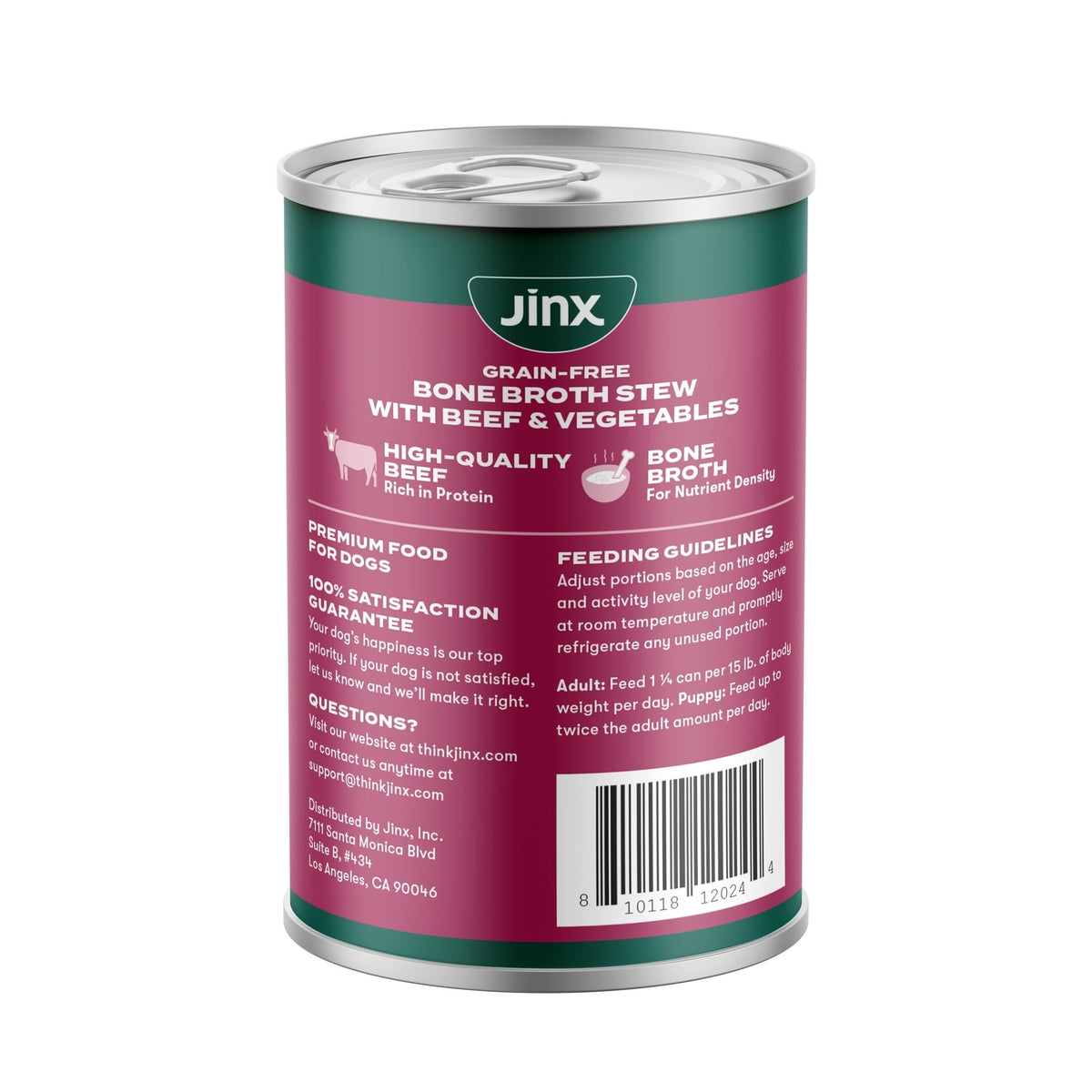 (12 pack) Jinx Bone Broth Stew Grain-Free Beef & Vegetables Wet Dog Food, 13 oz Can