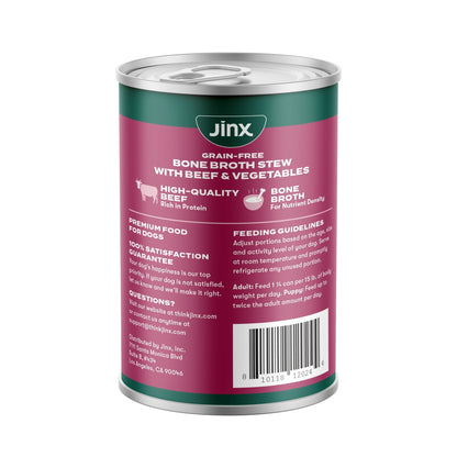 (12 pack) Jinx Bone Broth Stew Grain-Free Beef & Vegetables Wet Dog Food, 13 oz Can