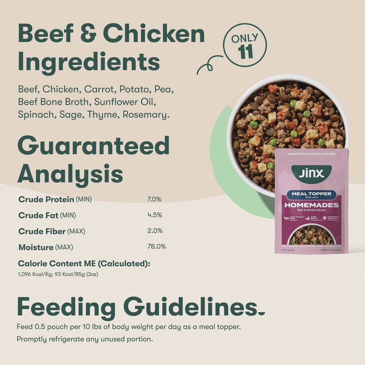 Jinx Homemades Single Serve Value Pack Wet Natural Dog Food, Grain-Free, 3oz Variety Pack 18ct